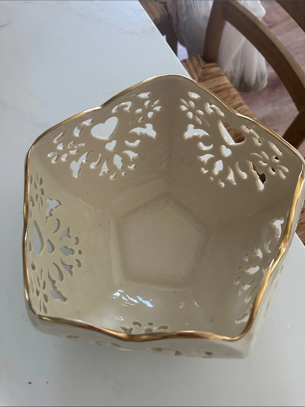 Lenox Ceramic Heart Cutout Decorative  - Cream with Gold Trim bowl